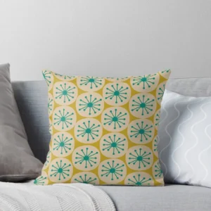 Atomic Retro Dots Teal & Mustard Throw Pillow