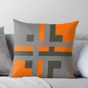 Divine Color Block Grey and Orange Throw Pillow