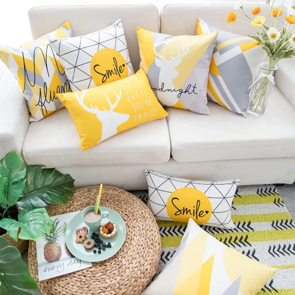 Yellow Printed Geometric Pillows