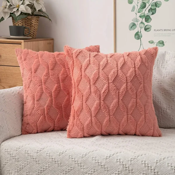Plush Coral Red Cushion Cover