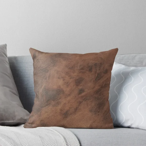 Old-Brown Faux Leather Pillow