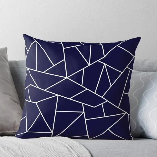 Navy Blue Mosaic Lines Throw Pillow
